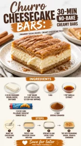 Delicious Churro Cheesecake Bars topped with cinnamon and sugar