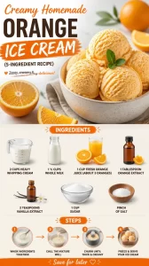 Creamy homemade orange ice cream in a bowl with orange slices