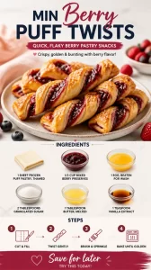 Flaky Min Berry Puff Twists filled with delicious berry filling