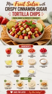 Mini fruit salsa served with crispy cinnamon-sugar tortilla chips