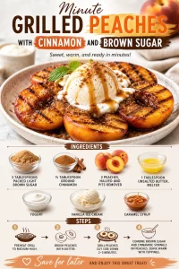 Grilled peaches topped with cinnamon and brown sugar on a plate
