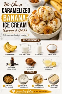 Delicious no-churn caramelized banana ice cream in a bowl with a banana garnish