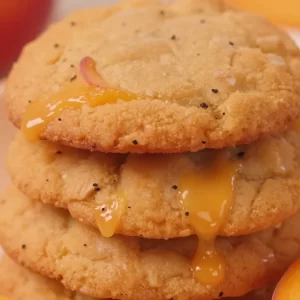Delicious peach cookies fresh out of the oven, topped with sugar crystals
