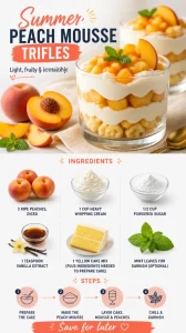Delicious summer peach mousse trifles served in glass bowls