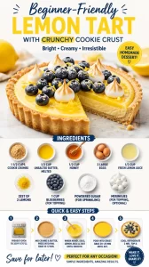 Beginner-friendly lemon tart with crunchy cookie crust and fresh lemon slices