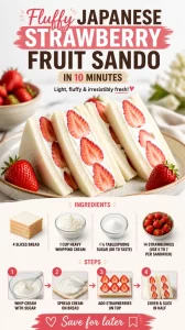 Fluffy Japanese strawberry sando made with fresh strawberries and cream