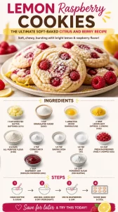 Soft-baked lemon raspberry cookies with citrus and berry flavors on a plate