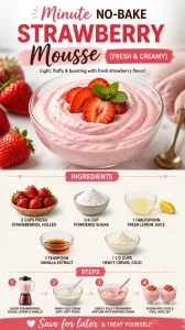 Fresh and creamy no-bake strawberry mousse dessert in a glass