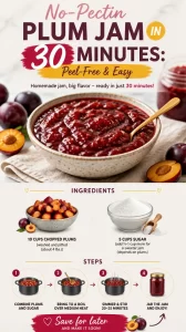 Easy no-pectin plum jam recipe made in 30 minutes without peeling