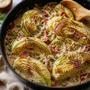 Creamy Tuscan Cabbage dinner served in a pan, ready in 20 minutes