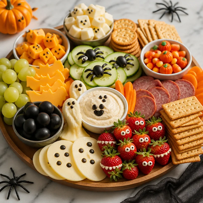 Minute Halloween Snack Board with festive treats for Halloween parties