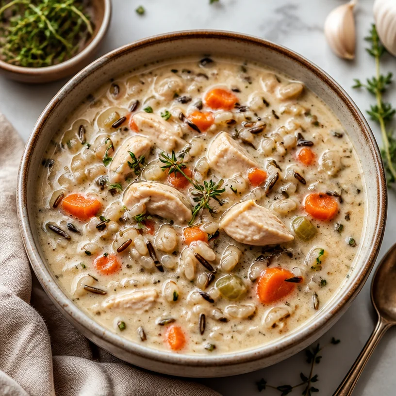 One-Pot Creamy Chicken Wild Rice Soup ready to serve in 30 minutes