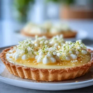 Delicious homemade Elderflower Tart with creamy filling and floral accents