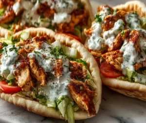Sheet pan chicken pitas with herby ranch, fresh vegetables and warm pita bread