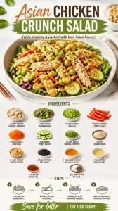 Colorful Asian Chicken Crunch Salad with fresh veggies and sesame dressing