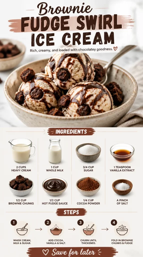 Delicious Brownie Fudge Swirl Ice Cream in a bowl topped with chocolate ribbons