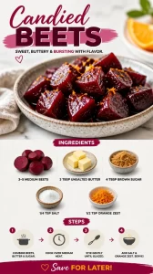 Delicious candied beets served as a vibrant side dish