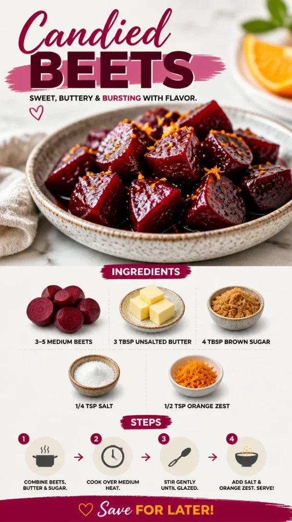 Delicious candied beets served as a vibrant side dish