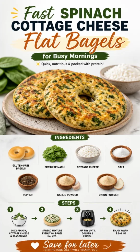 Fast spinach cottage cheese flat bagels for nutritious busy mornings