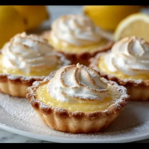 Mini lemon impossible pies on a plate ready for serving