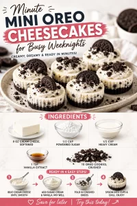Delicious Mini Oreo Cheesecakes on a plate, perfect for quick desserts.