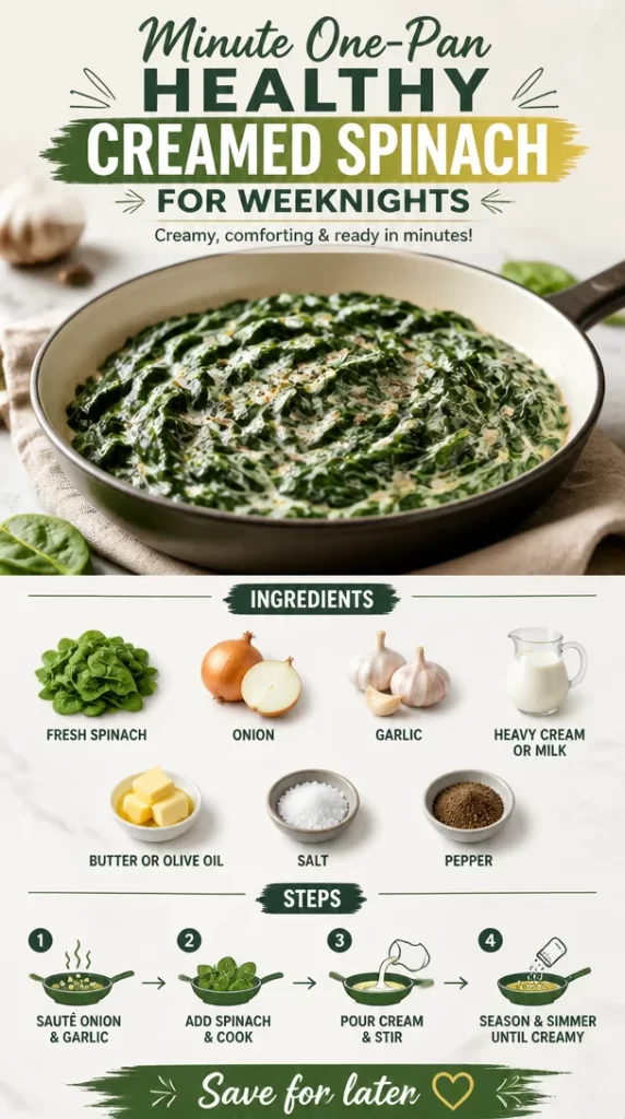 Healthy creamed spinach dish in a one-pan for quick weeknight meals