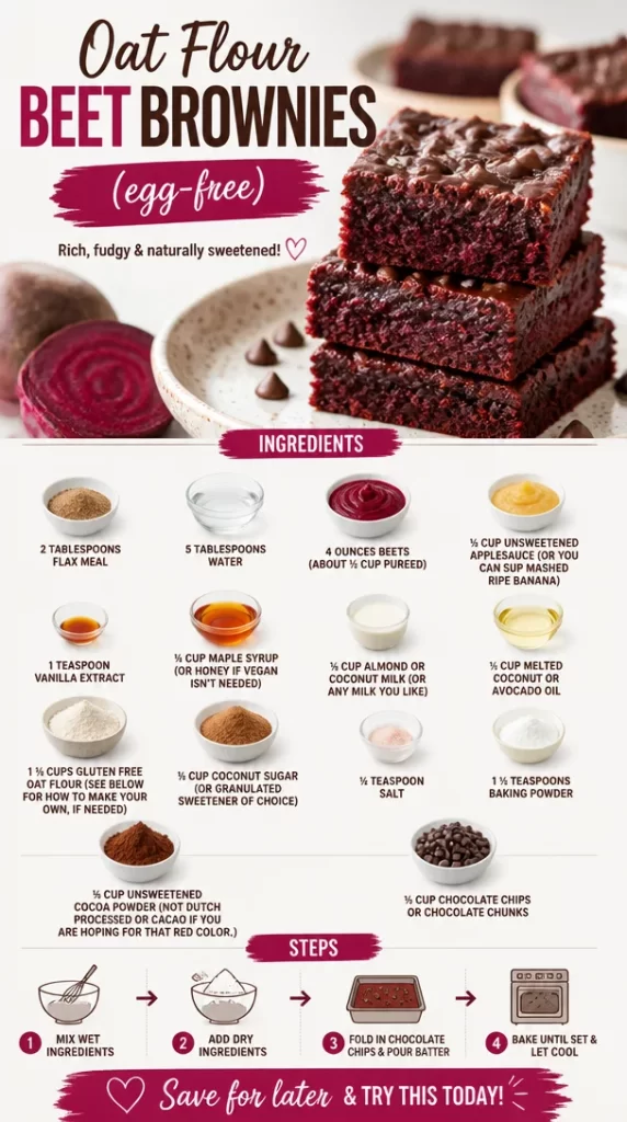 Egg-free Oat Flour Beet Brownies on a plate, a healthy dessert option