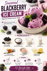 Homemade blackberry ice cream in a bowl, garnished with fresh blackberries.