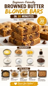Delicious browned butter blondie bars freshly baked and served on a plate