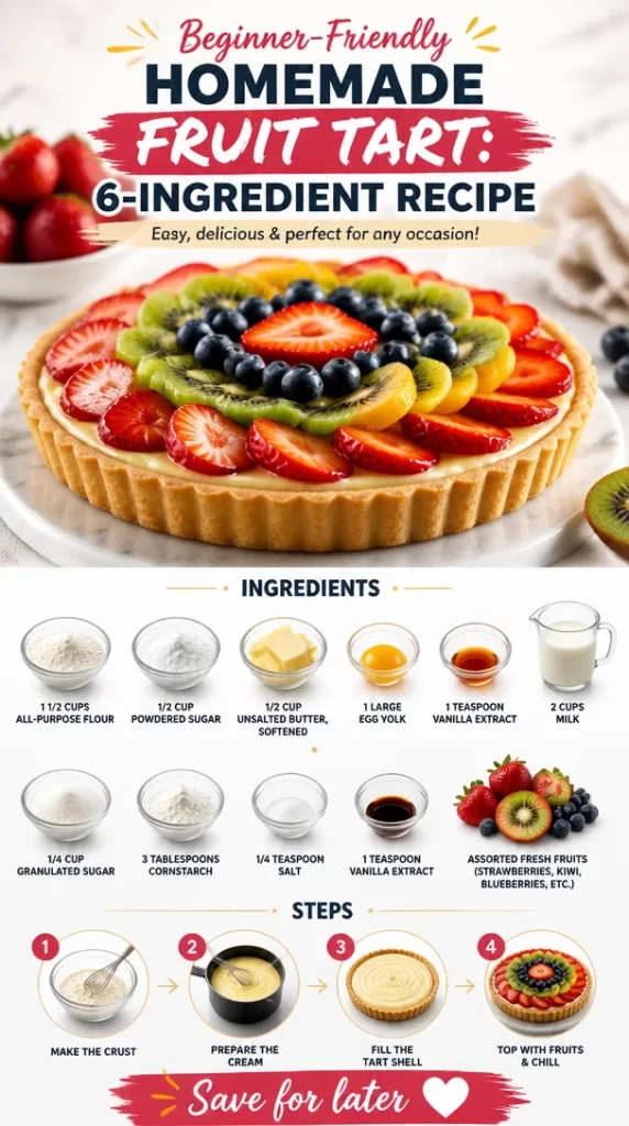 Delicious homemade fruit tart with fresh fruit and creamy filling