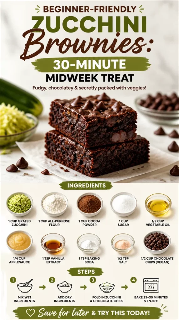 Delicious homemade zucchini brownies served on a plate with visible chocolate chunks.