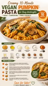 Creamy vegan pumpkin pasta dish served in a bowl