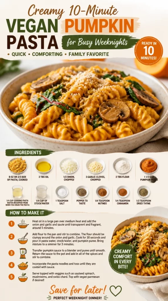 Creamy vegan pumpkin pasta dish served in a bowl
