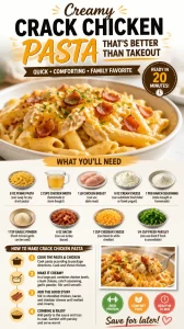 Creamy Crack Chicken Pasta dish with garnishes served in a bowl