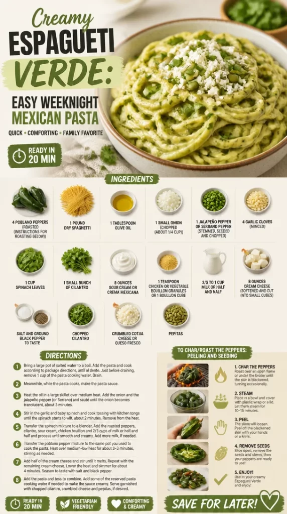 Plate of creamy Espagueti Verde topped with fresh ingredients.