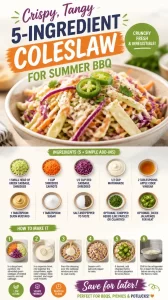 Crispy, tangy 5-ingredient coleslaw served at a summer BBQ