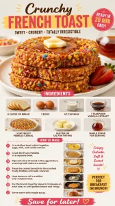 Crispy Crunchy French Toast served on a plate with syrup and fruit
