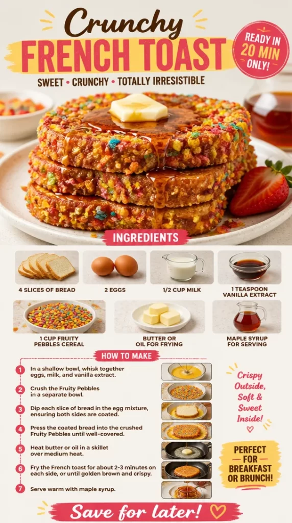 Crispy Crunchy French Toast served on a plate with syrup and fruit