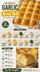 Freshly baked garlic bread rolls with herbs and butter