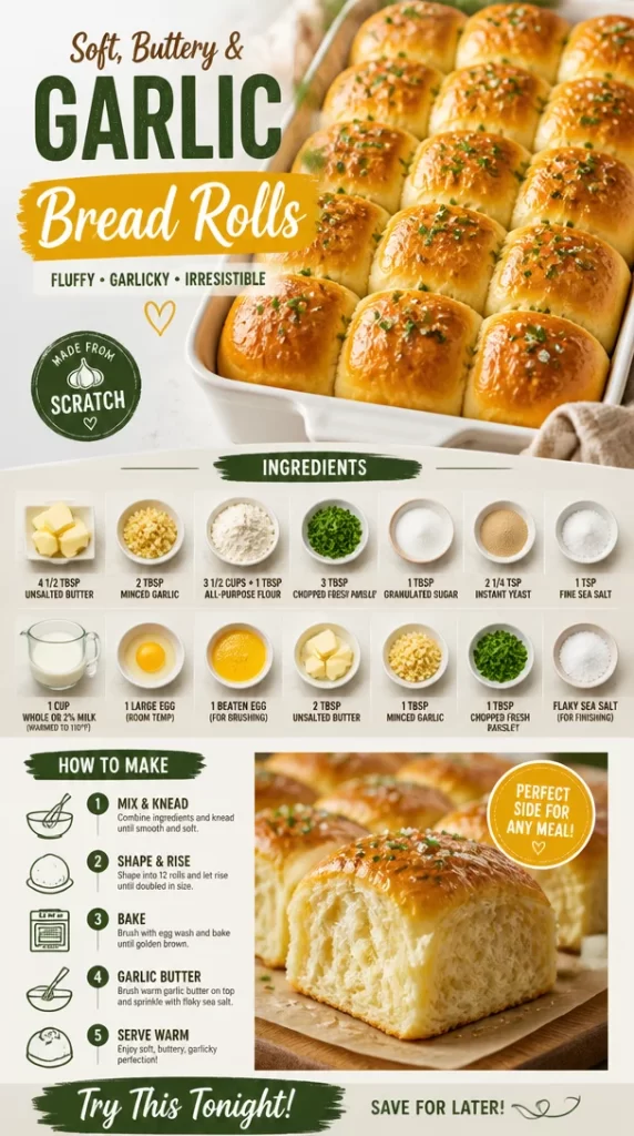 Freshly baked garlic bread rolls with herbs and butter