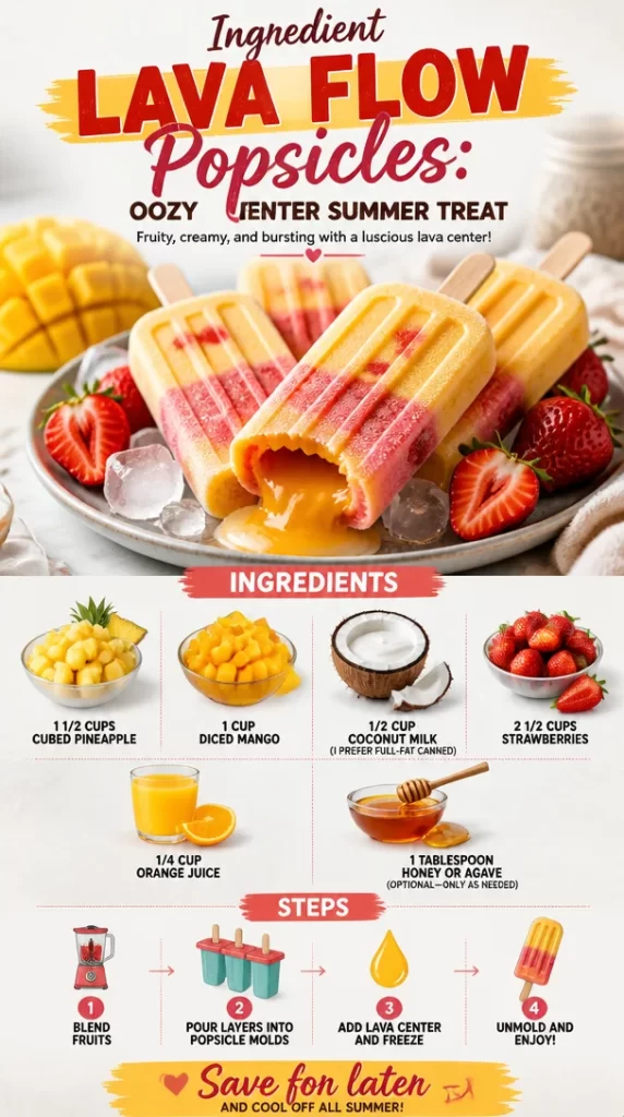 Delicious lava flow popsicles with oozy centers - perfect summer treat.