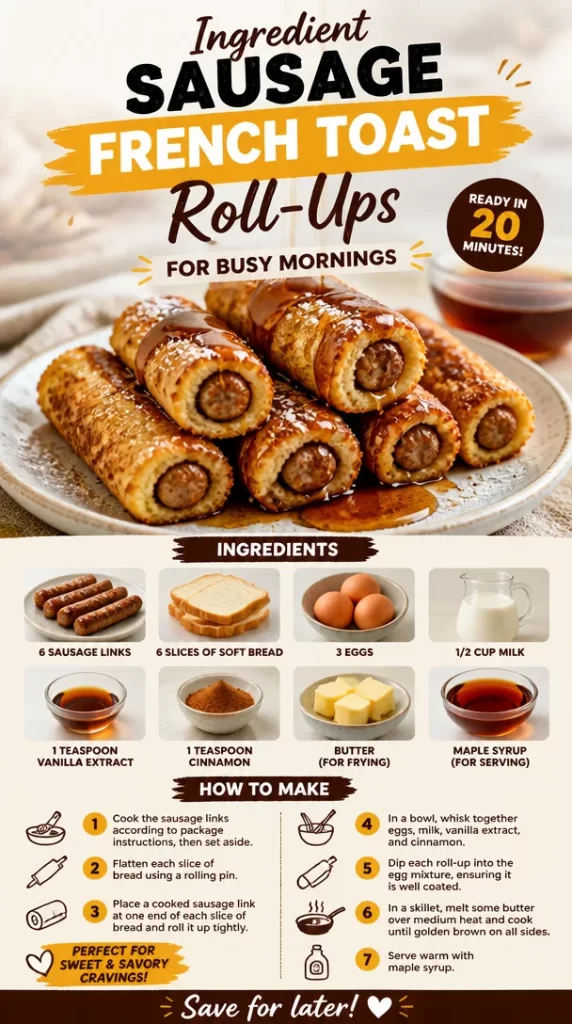 Delicious sausage roll-ups made with French toast for busy mornings