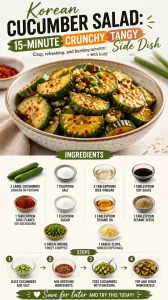 Korean cucumber salad in a bowl, served as a crunchy tangy side dish