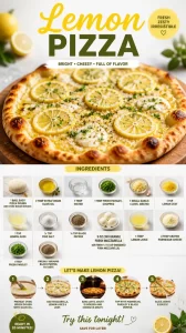 Delicious Lemon Pizza topped with fresh ingredients and lemon zest.
