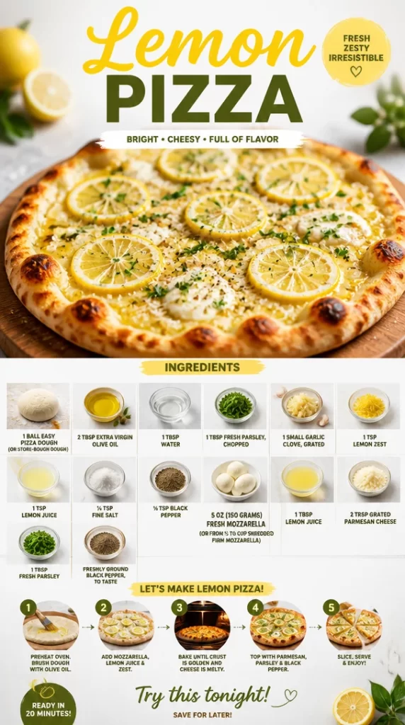 Delicious Lemon Pizza topped with fresh ingredients and lemon zest.