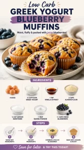 Low Carb Greek Yogurt Blueberry Muffins on a plate