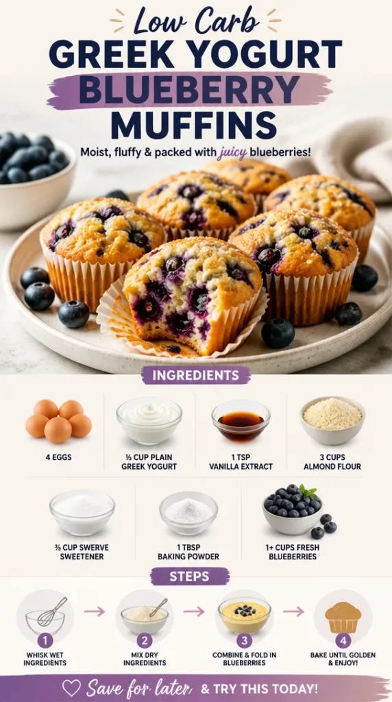 Low Carb Greek Yogurt Blueberry Muffins on a plate