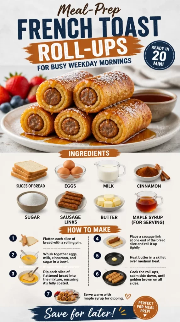 Delicious meal-prep French toast roll-ups ready for a busy morning.