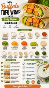 Buffalo Tofu Wrap with Vegan Ranch Sauce on a plate