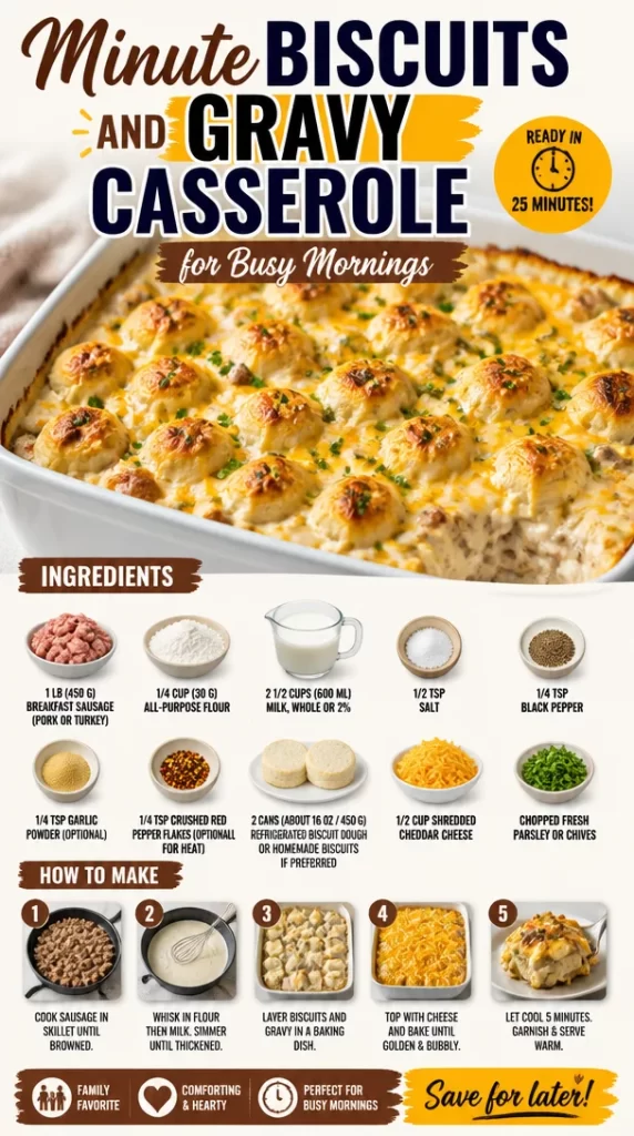 Delicious Minute Biscuits and Gravy Casserole served on a plate